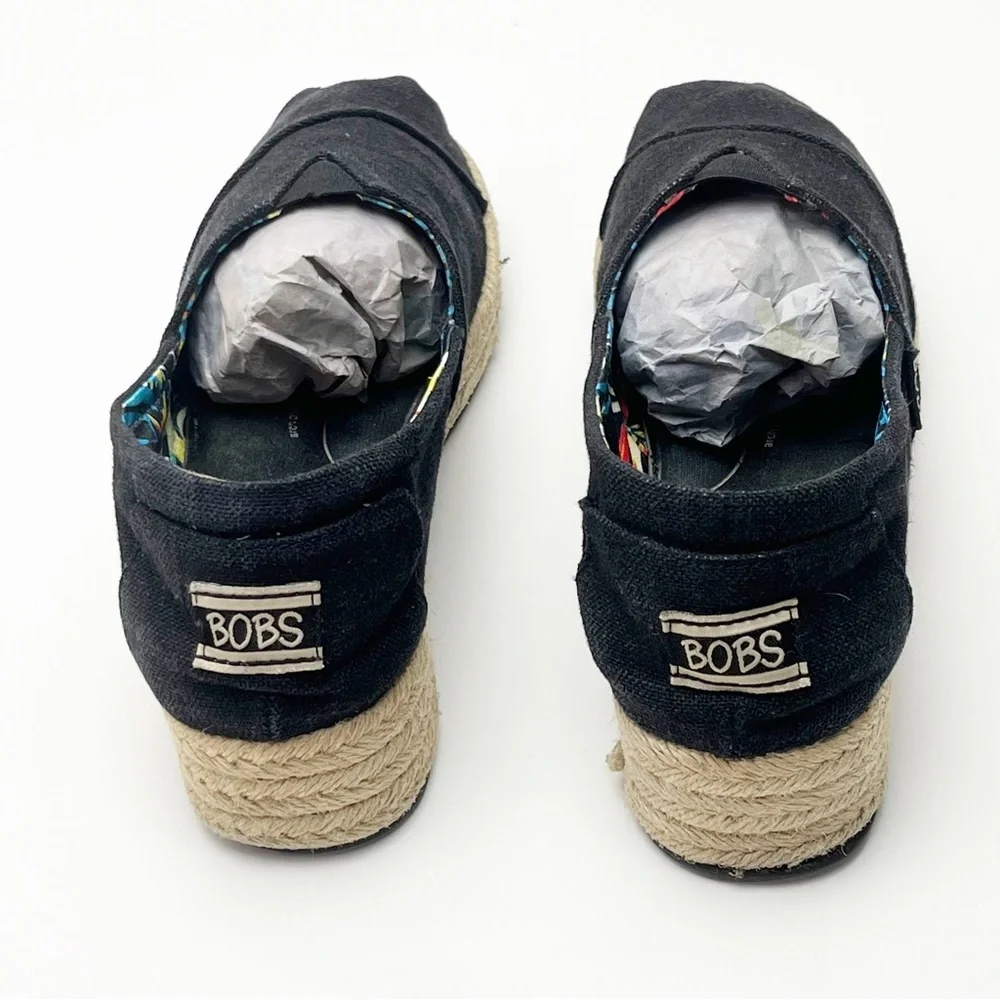 BOBS FROM SKECHERS Black Canvas Espadrilles Memory Foam Insole Slip On Shoes 7.5